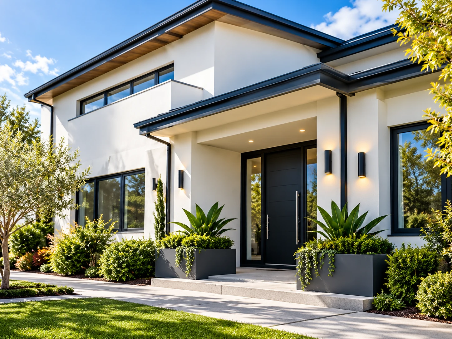 AI-rendered illustrative finish: Modern painted residential property exterior